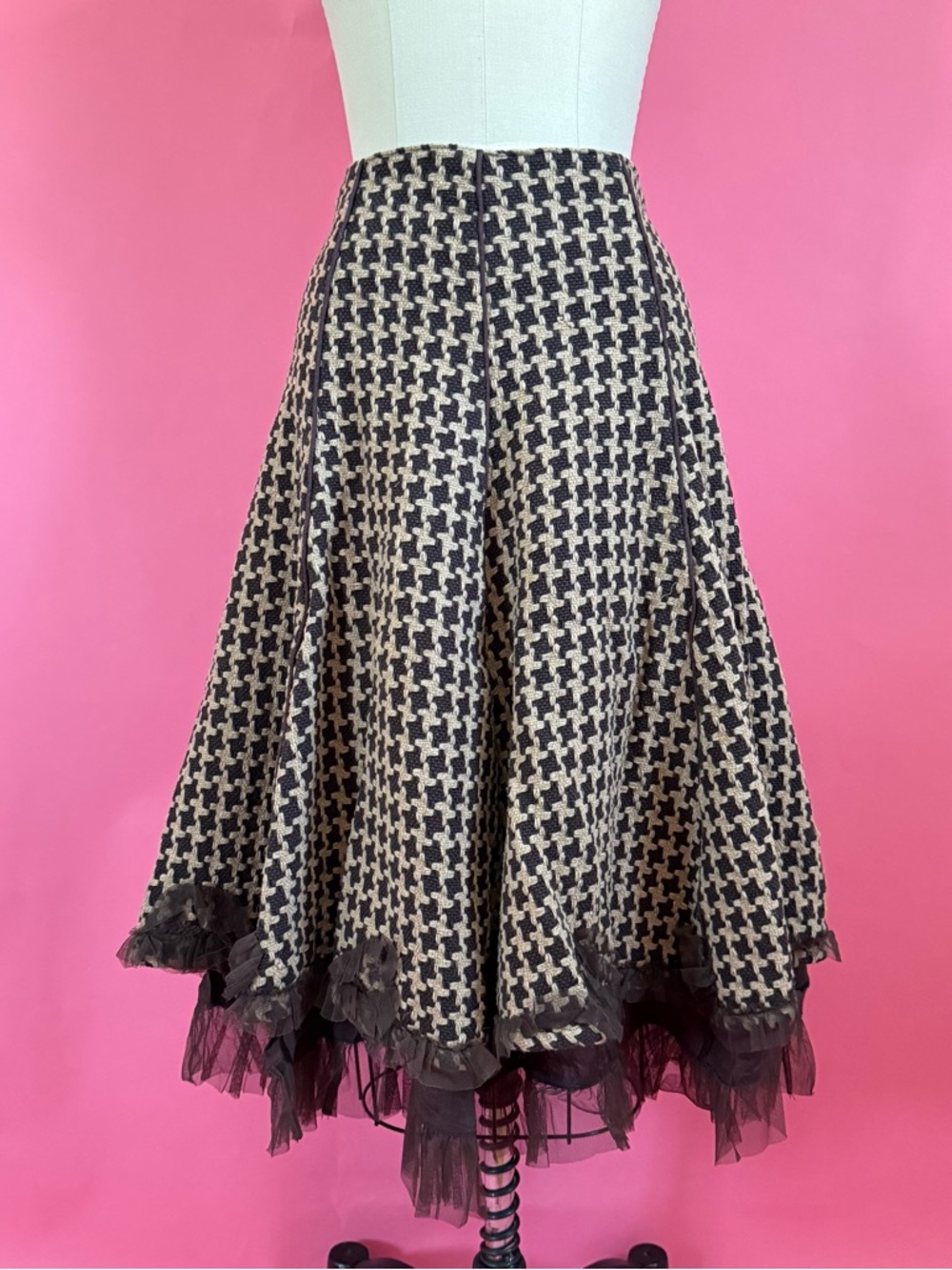Vintage 90s/Y2K Darling Houndstooth Tulle A-Line Gored Skirt Pinup TradWife 6P